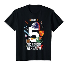 Kids 5th Birthday Boy "Only 5 And A Knight Already" T-Shirt