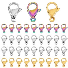 PH PandaHall Stainless Steel Lobster Claw Clasps, 100 Pieces Lobster Clasps, 24K Gold Plated Bracelet, Necklace Clasps, 3 Colours, Trigger Clasps for Jewellery Making, 13 x 8 mm