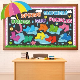April Shower Bulletin Board Set Spring Butterfly Flower Classroom Bulletin Board Decorations Umbrella Rain Boot April Showers Bring Mud Puddles Cutouts for Kids School Classroom Chalkboard Wall Decor