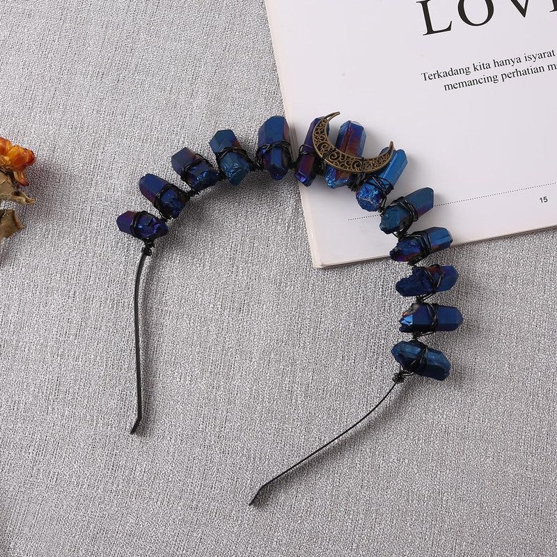 Women's Raw Crystal Crown Headband Boho Quartz Moon Goddess Headpiece