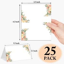 Yellow Roses Place Cards, Set of 25 Floral Tent Name Cards for Table Setting, Food Label for Wedding, Baby Shower, Birthday Dinner Party Supplies -026