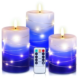 haitanghua Flameless Candle, LED Candle, Battery-Powered Candle, Recessed String Lights, Remote Timed Candle Candle, Real Flame Simulation, Christmas Candle, Gradient Blue (3-Pack)