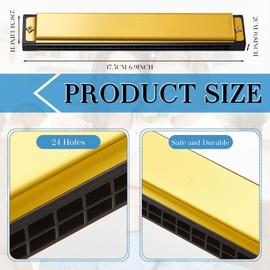 Lukmaa 10 Pcs Harmonica Set Titanium Color Harmonica with Case Cleaning Cloth Diatonic Chromatic Harmonica Musical Mouth Organ for Beginner (24 Hole 24 Tones)