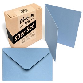 Japun Japun - 50er Set blanko Falt-Karten inkl. Briefumschläge, Klapp-Karten zum gestalten, beschriften oder bedrucken - DIN A6 / C6 - hell-blau