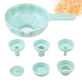 7-in-1 Funnel Set,Versatile Wide Mouth Narrow Mouth Kitchen Funnel, Food Grade Plastic Cooking Funnel Set,with 4 Size Spouts 1 Lid and 1 Strainers for Filling Different Bottles and Bags（Teal）