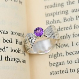 JEWELSTREZORO Amethyst Edelstein-Bandring für Herren und Damen, alle Größen, 925er-Sterlingsilber, handgefertigter Geschenkartikel, Schmuck TSR113F_56 (17.8)