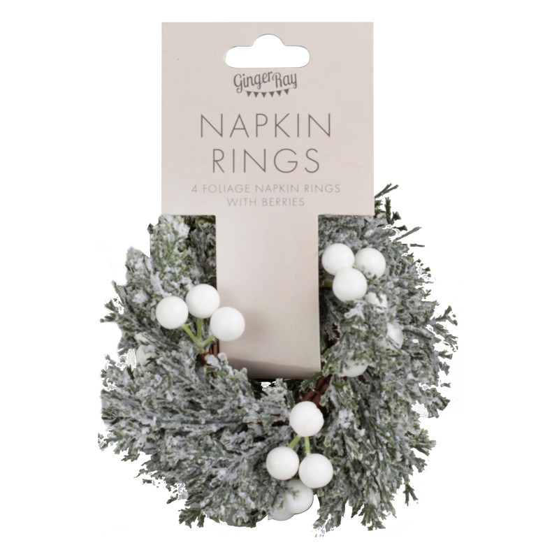 Ginger Ray Foliage Christmas Napkin Rings with Berries Tabletop Decorations