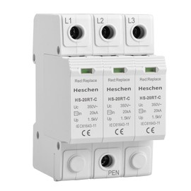 Heschen Surge Protector SPD, HS-20RT-C, 3P 350VAC 20KA, Integrated Replaceable Overcurrent Fuse, Fireproof, 35mm DIN Rail Mount
