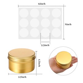 Patelai 24 Pcs 4 oz Round Aluminum Tin Jar Containers Refillable Metal Aluminum Tin Storage Cans with Screw Lid and 10 Sheets Label Sticker for Salve Spice Candy Candle Kitchen Small Items(Gold)
