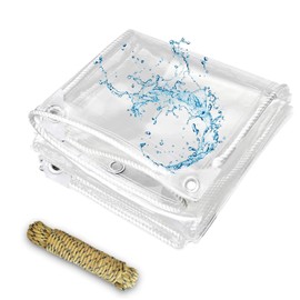 Clear PVC Vinyl Tarp Clear Tarps，Waterproof Clear with Grommets Clear Tarps Heavy Duty Waterproof， Transparent Waterproof raincloth for Roofs （3' x 6'）