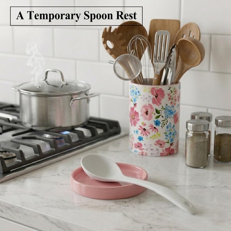 ISUISLE Ceramic Utensil Holder for Kitchen Counter with Draining Base,