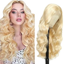 Shoaiye 13 x 4 Lace Front Real Hair Wig, Women's Body Wave Human Hair Wig, Wear and Go Glueless Remy Pre Plucked Natural Hairline, 150% Density, #613 Blonde Colour for Woman, 34 Inches (86 cm)
