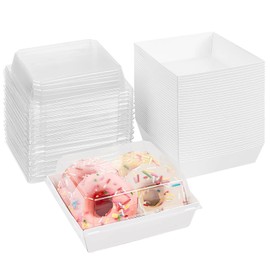 Ocmoiy Small Charcuterie Boxes with Clear Lids, To Go Paper Disposable Food Containers, 5 Inches Bakery Dessert Boxes for Sandwich, Cookie, Pastry, Cake Slice (White, 50ct)
