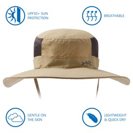 BASSDASH UPF 50+ Sun Fishing Hat Water Resistant with Detachable Neck Flap Khaki