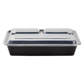Karat IM-FC1032B-3C 32 oz. PP Injection Molding Microwaveable Food Containers with Clear Lids, 3-Compartment, Rectangular - Black (Case of 150)