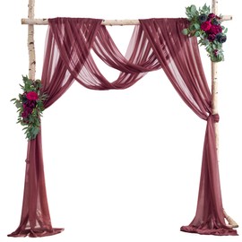 Arch Drapes for Wedding Arch Draping Fabric Burgundy Sheer Backdrop Curtain for Ceremony Bridal Party Decor 19Ft Length x 28" Width 2 Panel