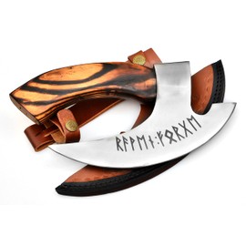 Handmade 11” Pizza Cutter, 10” Cutting Blade with Carbon Steel, Leather Sheath, Special Design, Viking Style Pizza Cutter Design. Multi-Purpose Cutter… (Textured Wood Handle)