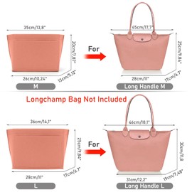 ZOLGINAH Bag Organiser for Longchamp Le Pliage, Felt Handbag Organiser with Multifunctional Pockets, Large Capacity, Pink, L