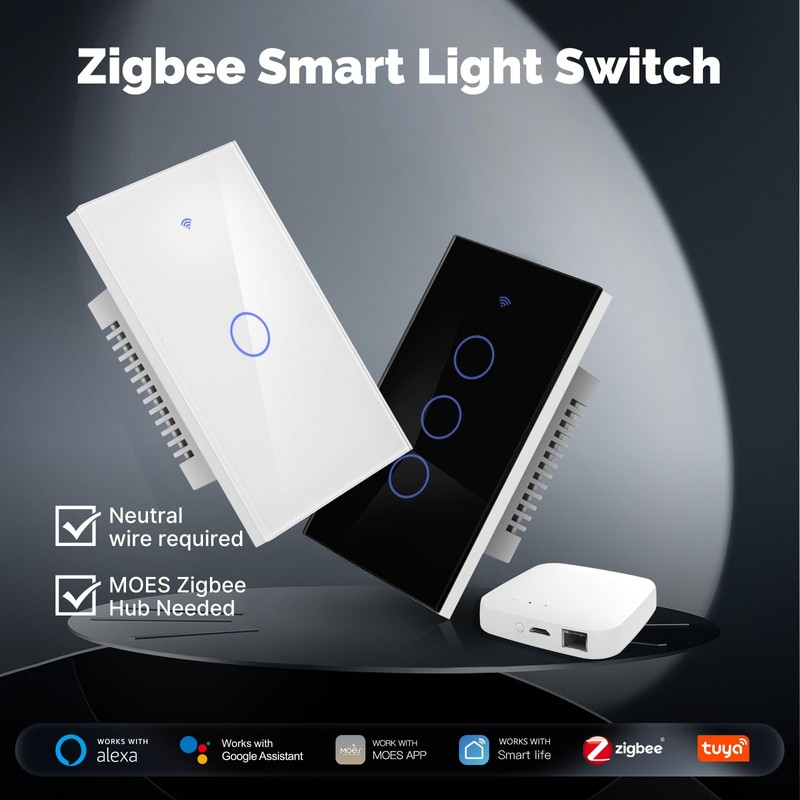 MOES Zigbee Smart Switches 3 Gang, Require MOES Zigbee Hub