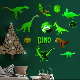 Alnicov 17 Pcs Glowing in Dark Dinosaur Wall Stickers,DIY Removable Luminous Wall Decor for Home Office Living Room Wall Bathroom