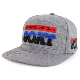 Trendy Apparel Shop Goat Embroidered 100% Cotton Flatbill Snapback Cap - Heather Grey