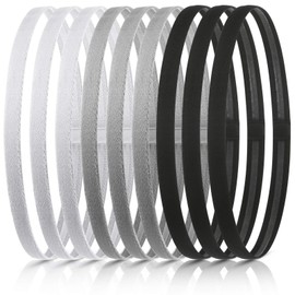 WILLBOND 12 Pcs Thin Sport Elastic Headband Non Slip Skinny Athletic Exercise Hairband Women Men Silicone Grip Hair Sweatband Yoga Workout Running Football Basketball Soccer Tennis(Black, White, Grey)
