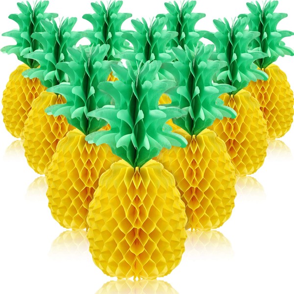 Blulu 12 Pieces 14 Inch Pineapple Party Decoration Honeycomb Centerpieces Pineapple Tissue Paper Centerpieces Table Pineapple Decorations for Hawaiian Luau Party Birthday Wedding Home Favor
