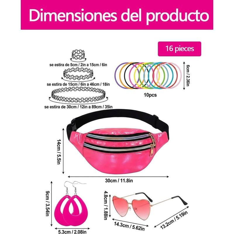 16 Piezas Ropa De Los 80s Para Mujer, Disfraz De