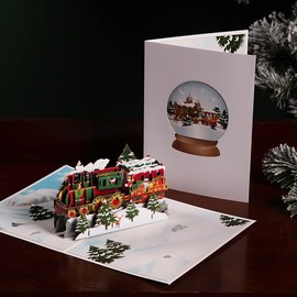 Fassory 3D Pop Up Christmas Card, Christmas Train Card, Santa Driving Christmas Express Train, Christmas Card for Son Daughter Grandson Nephew Kids (Christmas Train)