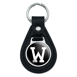 Graphics and More Letter W Initial Black White Black Leather Keychain
