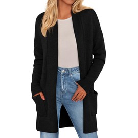 PRETTYGARDEN Women's Open Front Cardigan Long Sleeve Cozy Knit Sweaters Winter Fall Clothes 2025 Outerwear Coats(Black,Medium)