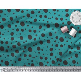 Soimoi Green Cotton Duck Fabric Black Dots Printed Craft Fabric BTY 56 Inch Wide