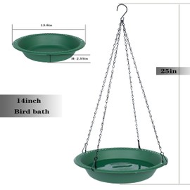 OVZILKI Bird Bath for Outside Heavy Duty, 14 inch BirdBath Bowl Only with 25” Rust-Proof Black Chains for Outdoor, Hanging Bird Bath Hanging Bird-Feeder for Garden Backyard Decor (Green 1 Pack)