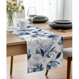 Vorysum Table Runner Blue Modern Abstract Table Runner Decorative Ink Painting Flowers Blossom Outdoor Table Runner Linen Table Runner Table Mats Kitchen Dining Table Decoration Indoor Holiday Party