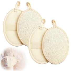 4 PCS Natural Loofah, Reusable Exfoliating Body Scrubber Loofah for Face and Body That Gets You Clean Eco-Friendly Shower Loofahs Gentle Skin Care Bath Accessories for Women and Men, Beige