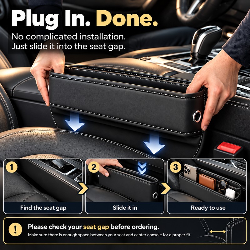 Car Seat Gap Organizer for Everyday Essentials – PU Leather