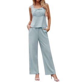 ETOSELL Women's 2 Piece Outfits V Neck Zip Up Top Wide Leg Pants Matching Sets with Pockets