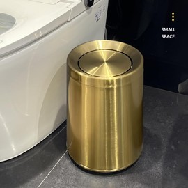 YOJIA 2.6Gal/10 L Gold Brushed Stainless Steel Trash Can with Swing Cover,Gold Bathroom Trash Can with Lid, Gold Garbage Can for Bathroom,Bedroom,Office, Hotel,Rest Room, RV (Gold)