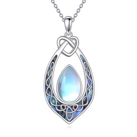 YAFEINI Moonstone Necklace Sterling Silver Heart Celtic Knot Pendant Irish Jewellry Gifts for Women (Moonstone)