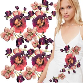 4 PCS Flower Embroidery Patches Sewing Patches Large Lotus Applique Floral Decorative Embellishments for DIY Crafts Making Sewing Backpacks Jeans Clothing Dress Hat Jackets Bags Accessories (Purple)