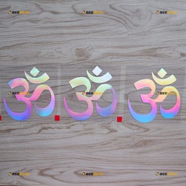 3 Pack Holographic Iridescent Color, 4 Inches - Yoga Om Ohm Symbol India Decal Sticker Vinyl - for Car Boat Laptop No Background Die-Cut