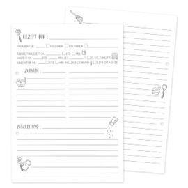 KuschelICH 40 Recipe Sheets DIN A5 for Writing Yourself, Perforated Recipe Cards Refill Pack (A5)