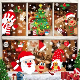 Enwokran Christmas Window Stickers, 267pcs Reusable PVC Static Santa Claus Christmas Window Decals for Xmas Decorations Double Sided Christmas Window Clings for Home Office (10 Sheets, 20 * 30cm)