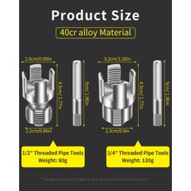 LINGIGAOUT Internal & External Pipe Threading Tool, PVC Pipe Threader, Pipe Threading Tool, 1/2'' 3/4'' Dies Electric Drill Compatible for Home Repair (2PCS) (1/2+3/4)