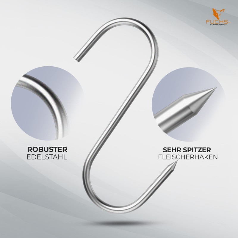 XXL Butcher Hooks, Stainless Steel, Butcher Quality, 140 mm, Pack