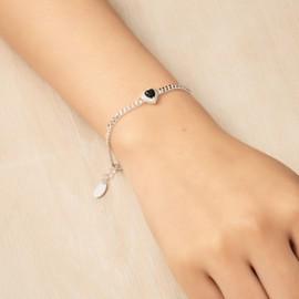 Philip Jones Black Onyx Heart Gemstone Bracelet Created with Zircondia® Crystals