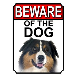 SHAWPRINT BEWARE OF THE DOG METAL GATE SIGN AUSTRALIAN CATTLE DOG 200MM X 150MM (1108H1)