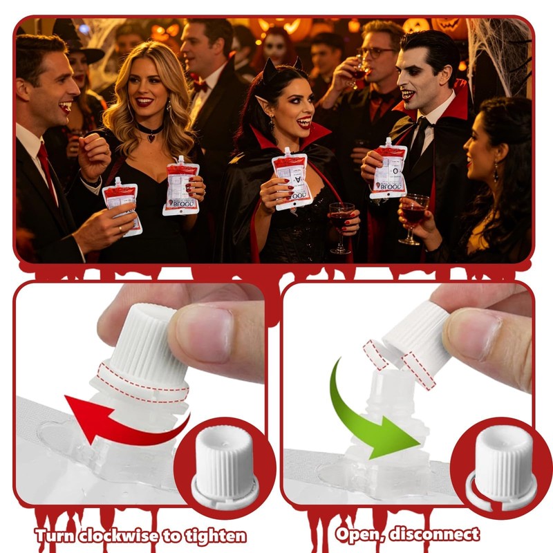 20 x Blood Bags for Drinks with Accessories,Vampire Blood Bag