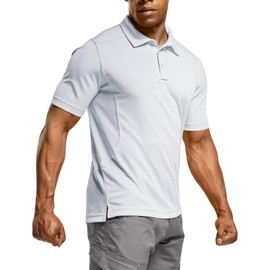CQR Men's Polo Shirts, Tactical Short Sleeve Golf Performance Shirts, Lightweight Dry Fit UPF 50+ Pique, Frost Essential White, Large Tall