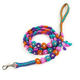 Cute Handmade Paracord Dog Leash – Unique Hand-Braided Durable Multi-Color Flower Design Pet Accessory for Small Medium Dogs Bright Multi-Color